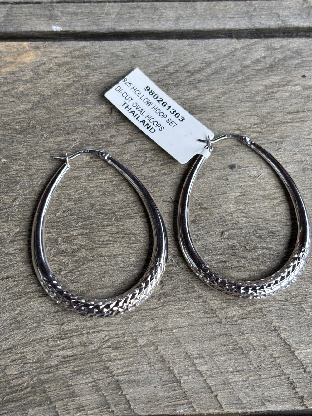 Sterling Silver Textured Teardrop Hoop Earrings - Silver